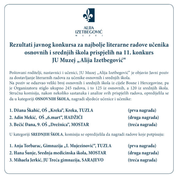 Rezultati konkursa za najbolje literarne radove učenika osnovnih i srednjih škola